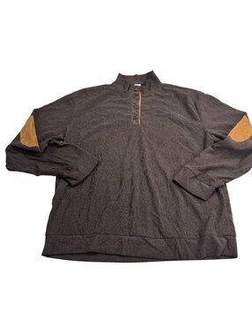 Brown Long Sleeve Pullover With Buttoned Neck & Suede Elbow Patches Size L Cotto